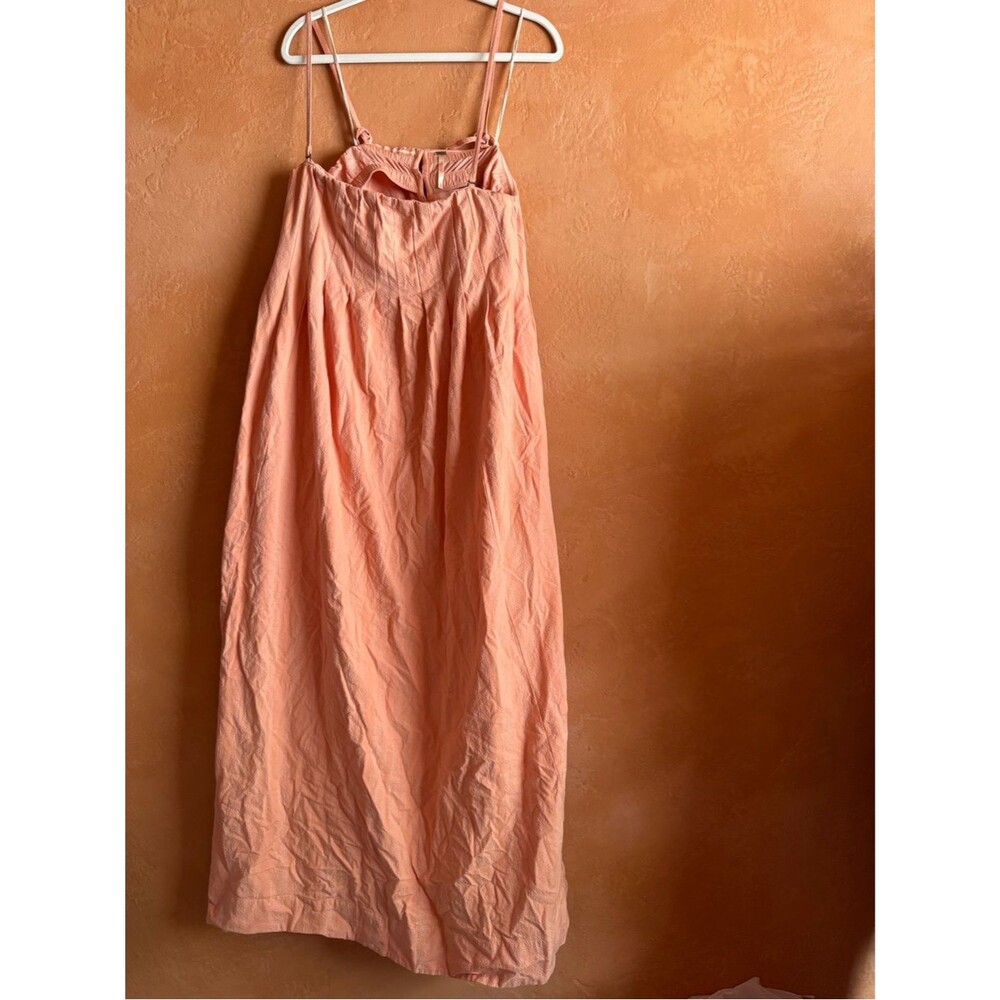 Free People Coral Pink Textured Stripe Cotton Blend Maxi Dress NWT Large